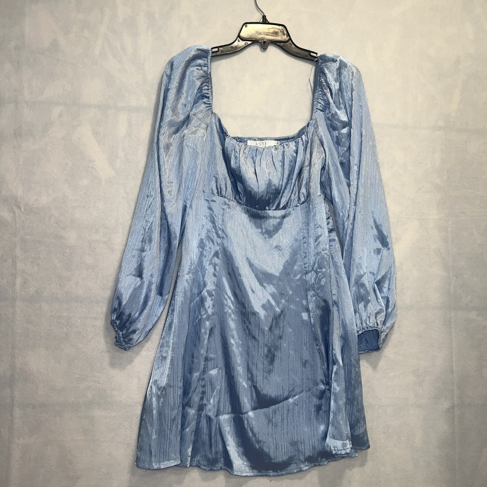 Womens Long‎ Sleeve Satin Mini Dress Blue Large NWOT